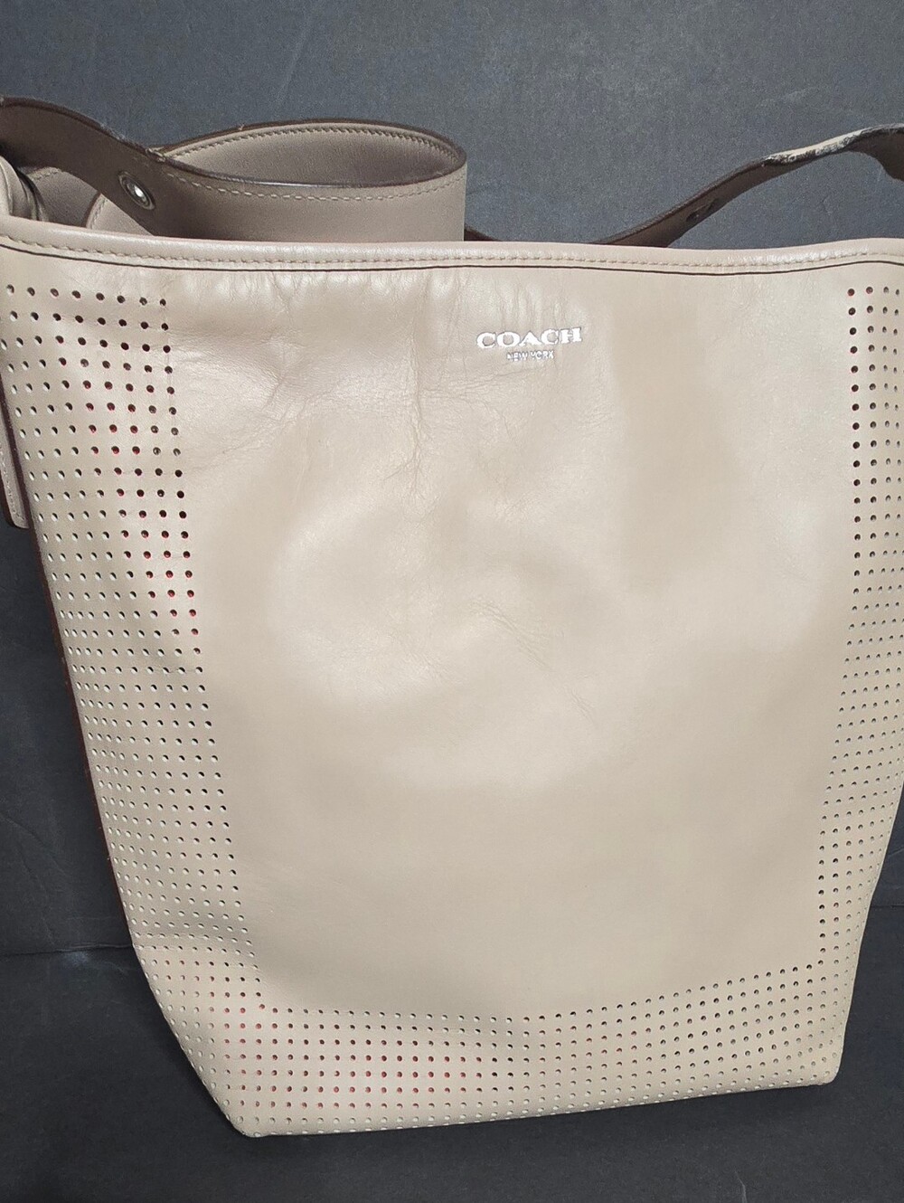 COACH Legacy Perforated Leather Duffle Cream Hobo Shoulder Bag